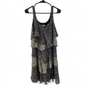 Bethany Ruffle Tiered Tank Dress Navy Beige Sleeveless Casual Summer Sun Dress‎